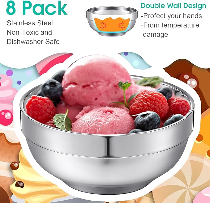 4 Pack 24 Oz stainless Steel Bowls Double Walled Insulated Soup Ice Cream Metal Mixing Nesting Bowls for Serving Soup Rice Cereal