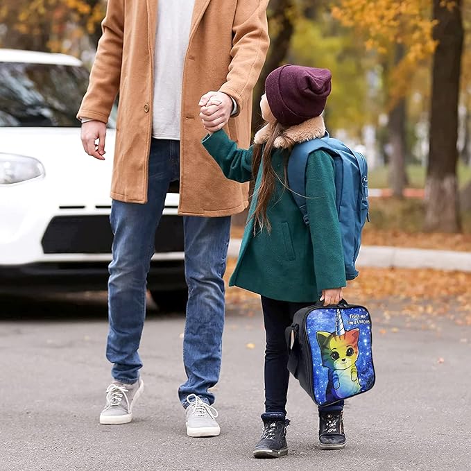 Insulated Lunch Bag for Kids, Boys Girls Lunch Box, Cute Cat Lunch Bag with Shoulder Strap, School Bento Lunch Box for Kids Toddlers Teens, Aesthetic Black Reusable Cooler Thermal Meal Tote Kit