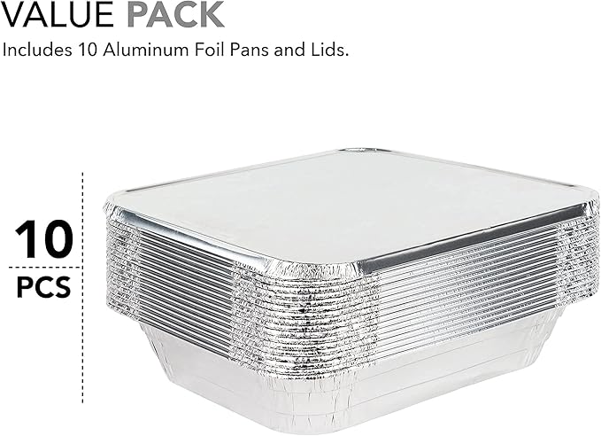 Stock Your Home 10 Pack 9x13 Pans with Lids - Aluminum Pans With Lids - Disposable Tray - Steam Table Deep Half Size Pans - For Cooking, Food Storage, BBQ, Grilling, Catering