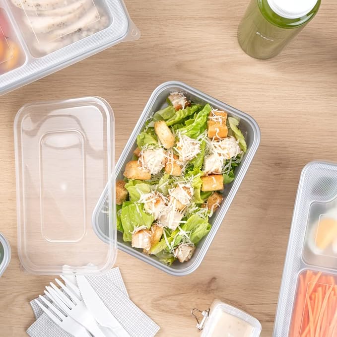 Restaurantware Futura 22 Ounce Meal Prep Containers With Lids 100 Microwavable To Go Containers - Disposable For Packaging Lunches or Take Out Orders Silver Plastic Food Containers With Lids