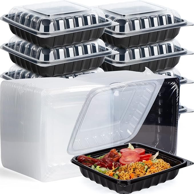 YANGRUI To Go Containers, Reusable Anti-Fog Shrink Wrap 25 Pack 34 oz 8 Inch Meal Prep Container BPA Free Microwave Freezer Safe Hinged Clamshell Take Out Containers