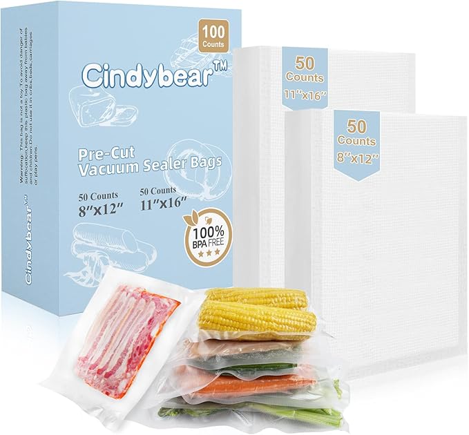 100pcs Vacuum Sealer Bags, Gallon 11"x16" and Quart 8"x12" Food Saver Bags, Pre-cut Commercial Grade Vac Bags for Food Storage, BPA Free, Heavy Duty, Meal Prep or Sous Vide Cooking