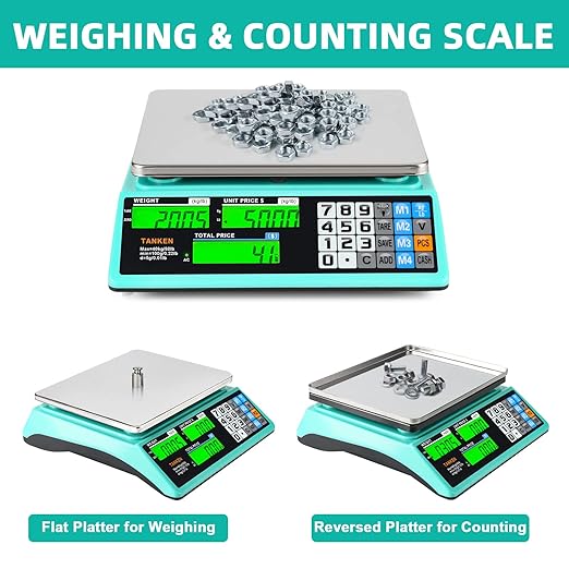 88lb/40kg Digital Price Computing Scale - Commercial Food Scale with Dual LCD Displays, Counting Feature, and Reversed Platter for Farmers Market, Retail, Deli, and Meat Weighing