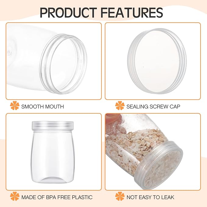 Sabary 60 Packs 5 oz Plastic Wide Mouth Mason Jar with Lids Mini Reusable Storage Containers Bulk for Spice Jam Honey Jelly Dessert Shower Wedding Favors DIY Decor(Clear)