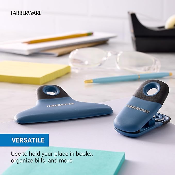 FARBERWARE Professional 4 Piece Bag Clip Set Durable, Versatile, and Stylish Blue and Green