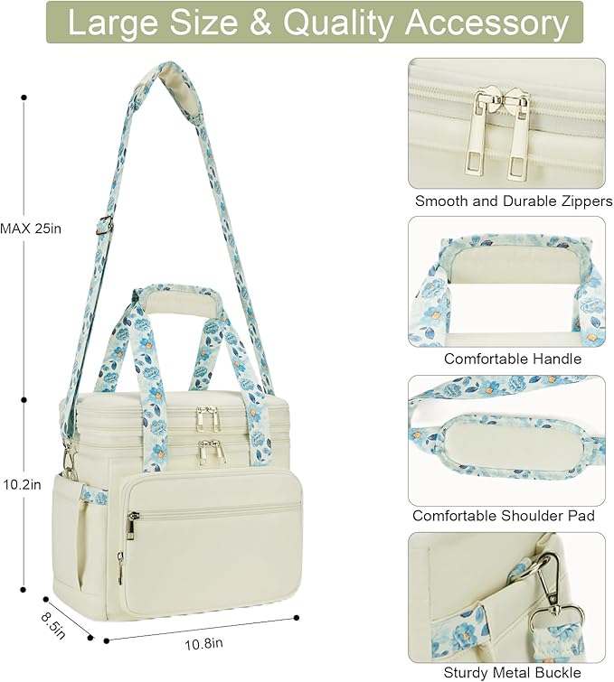 Double Deck Lunch Box for Women, Expandable Insulated Large Lunch Bag Women Leakproof Lightweight Lunch Cooler Bag Durable Lunchbox for Work Outdoor Travel, Beige