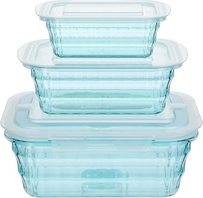 Taiuloo Set of 3 Food Storage Container, BPA Free Salad Bowls with Lids, Salad Lunch Container To Go with Handle, Plastic Meal Prep Storage Containers for Snacks, Fruits, Blue