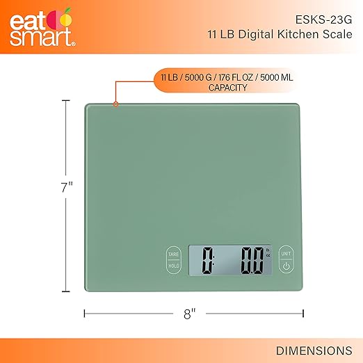 Eat Smart Eat Smart 11lb Food Kitchen Glass Scale, Green