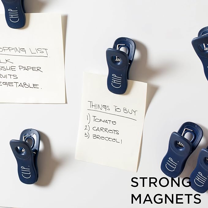Rae Dunn Bag Clips with Magnet - Chip Clips, Food Storage with Air Tight Seal Grip for Bread, Snack and Food Bags, Pack of 10, Blue