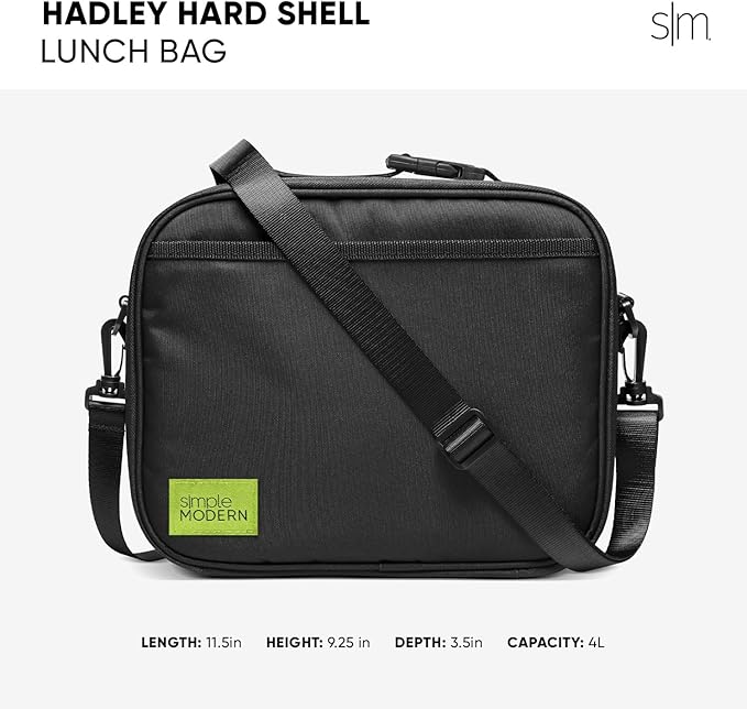 Simple Modern Hadley with Shoulder Strap | Lunch Box for Kids, Teens, and Adults | Insulated Bag for Girls, Boys, Women, Men | Meal Containers with Exterior and Interior Pockets | Midnight Black
