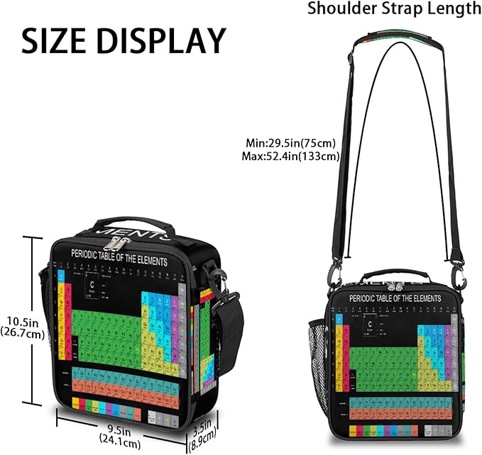 Kids Lunch Bags Insulated Lunch Box for Boys Chemistry Periodic Table Lunch Bag with Adjustable Shoulder Strap Reusable Leakproof kids Lunch Cooler Bag for School Picnic Work