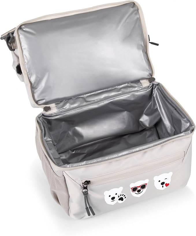 PICNIC TIME Coca-Cola Tarana Lunch Bag Cooler with Utensils Made from Recycled Material, Lunch Box with Picnic Set, Upcycled Lunch Cooler Bag, (Halo Gray)