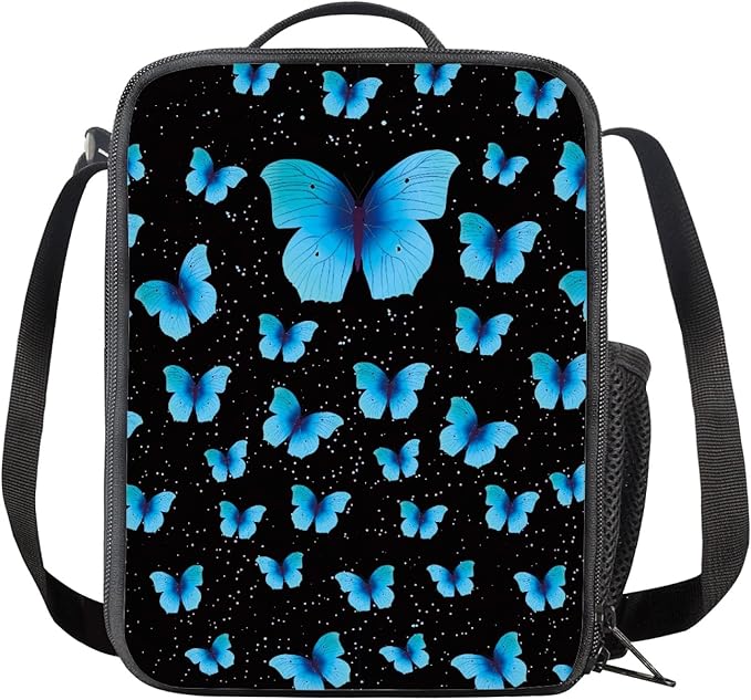 Dolyues Blue Butterfly Backpack Purse for Girls for School Kids Bookbag with Lunch Bag Pencil Case Elementary Middle School Back Pack Students Schoolbag Women Travel Daypack Rucksack