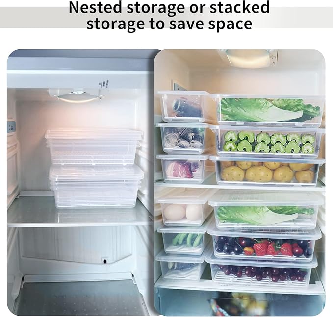 77L Food Storage Container, (3-Pack) Plastic Food Containers with Removable Drain Plate and Lid, Stackable Portable Freezer Storage Containers - Tray to Keep Fruits, Vegetables, Meat and More (Large)