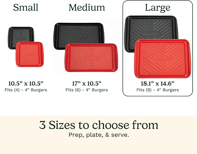 Cuisinart Grilling Prep and Serve Trays, 18.1x10.5 inch Large BBQ Trays Safe for Food Handling, 2 Dishwasher Safe Nesting Trays Black/Red, Perfect Grilling Tray for Cooked and Raw Meat, Fits 9 Burgers