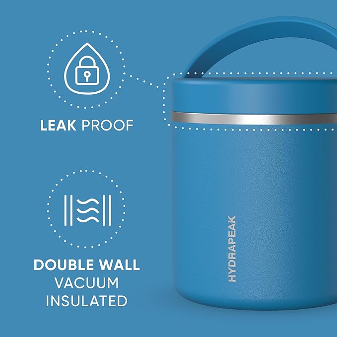 Hydrapeak 25oz Stainless Steel Vacuum Insulated Thermos Food Jar | Thermos for Hot Food and Cold Food, Wide Mouth Leak-Proof Soup Thermos for Adults, 10 Hours Hot and 16 Hours Cold (Sky)