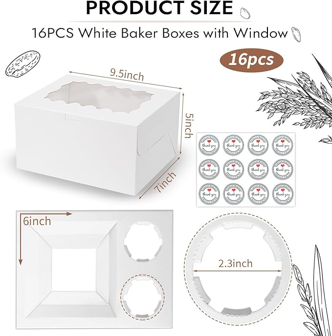 16 Packs Bento Cake and Cupcake Clear Lid with 2 Cupcake Holes - Cake and Cupcakes Boxes - Pastry Sweets Bento Box with Cupcake Insert for Family Birthday Party Mother's day(1+2/16Pcs)