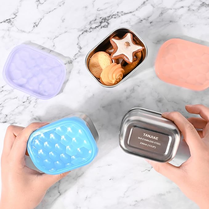 Kids Snack Pro - Stainless Steel Snack Containers for Kids | Easy Open Leak Proof Small Food Containers with Silicone Lids - Perfect Metal Toddler Lunch Box for Daycare and School (8oz*3)