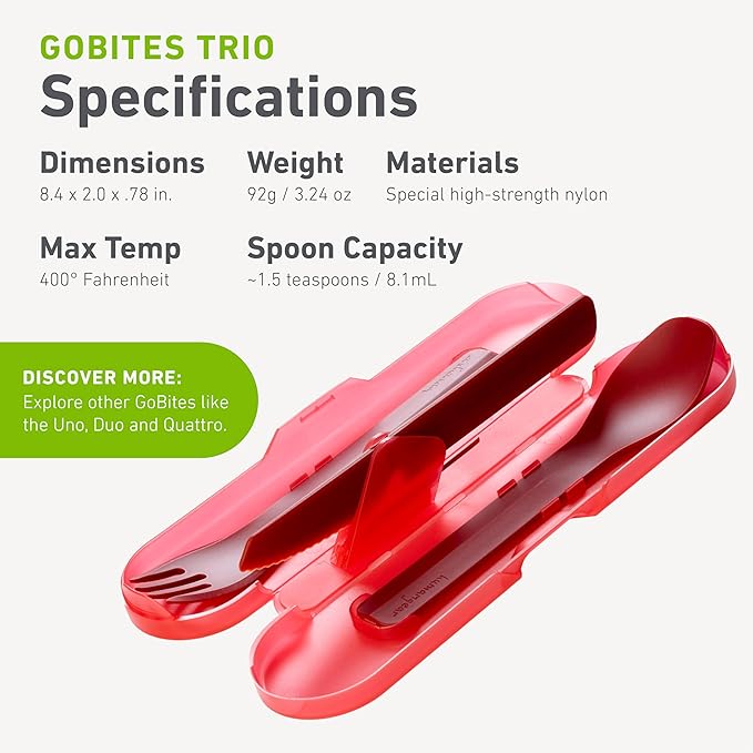 Title: humangear GoBites Trio - Travel & Camping Utensils - Portable & Convertible Dining Ware - Multi-Functional Knife, Fork, Spoon & Toothpick, Red