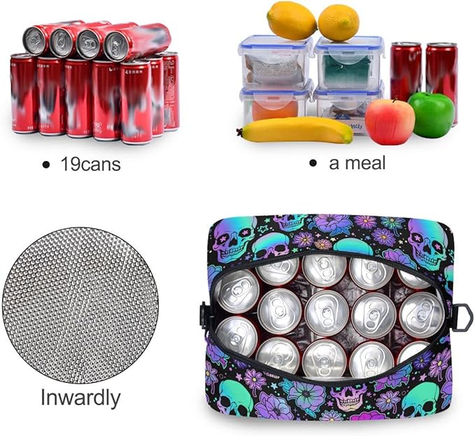 MNSRUU Insulated Lunch Bag Funny Skulls Lunch Box Women Lunch Tote Men Lunch Cooler Bag Reusable Leakproof Lunch Bag with Adjustable Shoulder Strap For Work School