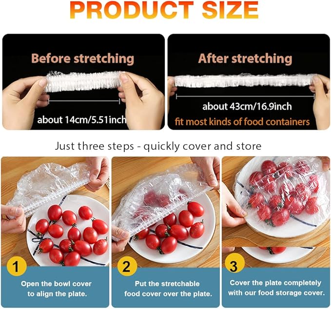 200PCS Bowl Covers Bread Proofing with Storage Bags, Fits Bowls up to 12", Plastic Wrap for Food Plastic Bowl Covers Elastic Reusable Plate Covers for Family Outdoor Picnic, BPA Free, Food Grade