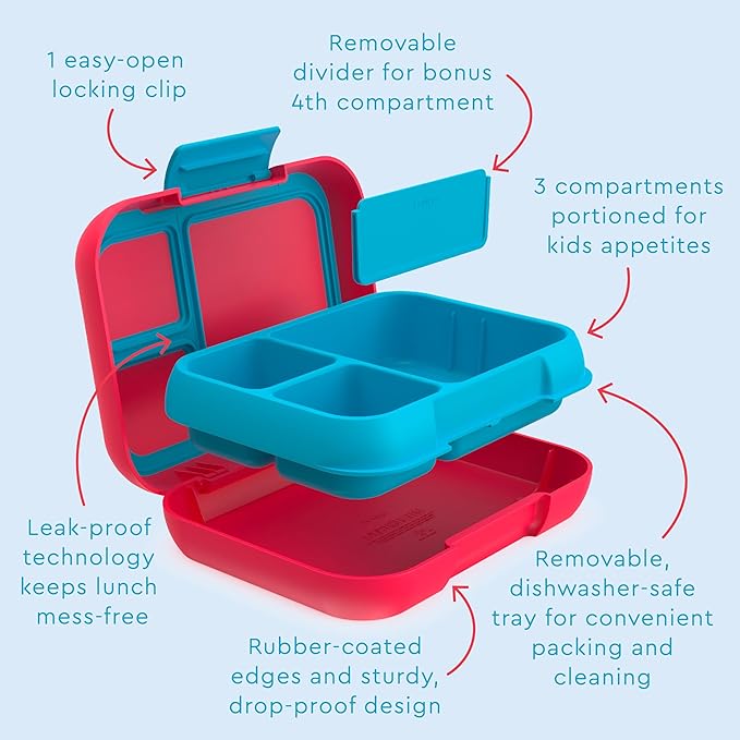 Bentgo Pop - Leak-Proof Lunch Box & Removable Divider for Ages 8+ & Teens - Lunch Container Holds 5 Cups of Food; 3-4 Compartments; Microwave/Dishwasher Safe; 2 Year Warranty (Flame Red/Turquoise)