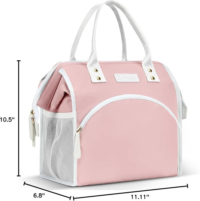 LOKASS Lunch Bag Women Insulated Lunch Box Wide-Open Lunch Tote Bag Large Waterproof Cooler Bag for Work Picnic Hiking Beach(Pink)