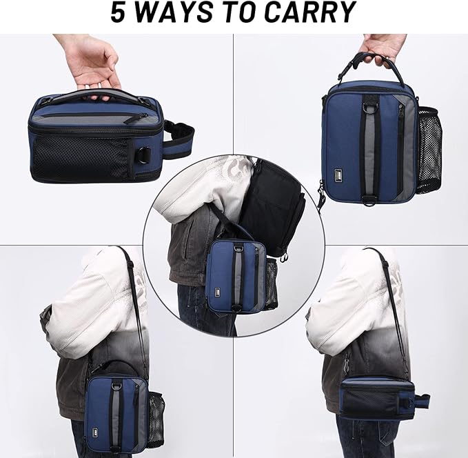 MIER Expandable Lunch Bag Insulated Lunch Box for Men to Work Travel Portable Lunchbox Bags with Shoulder Strap and Water Bottle Holder(Navy/Grey)