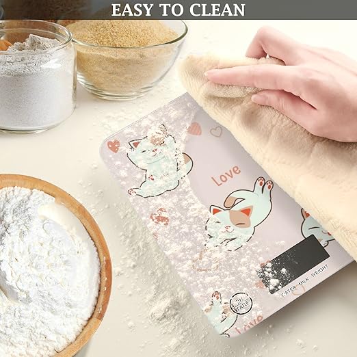 Food Scale Kitchen Digital Scale Food Ounces and Grams Dieting Baking Cooking Waterproof Glass Panels LCD Display,4 Units Scale Tare Function Kawaii Cat