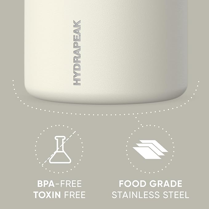 Hydrapeak 25oz Stainless Steel Vacuum Insulated Thermos Food Jar | Thermos for Hot Food and Cold Food, Wide Mouth Leak-Proof Soup Thermos for Adults, 10 Hours Hot and 16 Hours Cold (Ivory)