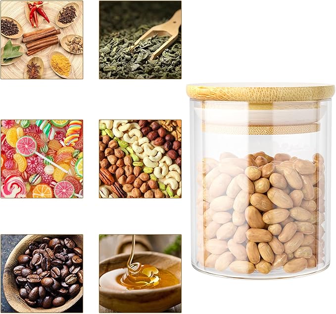 18 pcs Glass jars Set, 12 set - 6oz Spice Jars Set with Bamboo Lids, 6 pcs Small Condiments Wooden Spoons, Airtight Glass Food Cereal Storage Containers for Kitchen (Set of 18, 6oz)