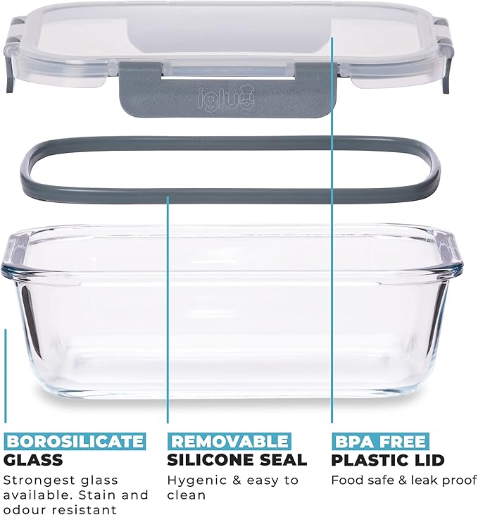 Igluu Meal Prep Glass Food Storage Containers 10 Pack, Meal Prep Containers with Snap Lock Leakproof Lids, Reusable Microwave safe BPA-free Lunch Boxes (10 Containers & 10 Lids) 35.5oz & 12.5oz