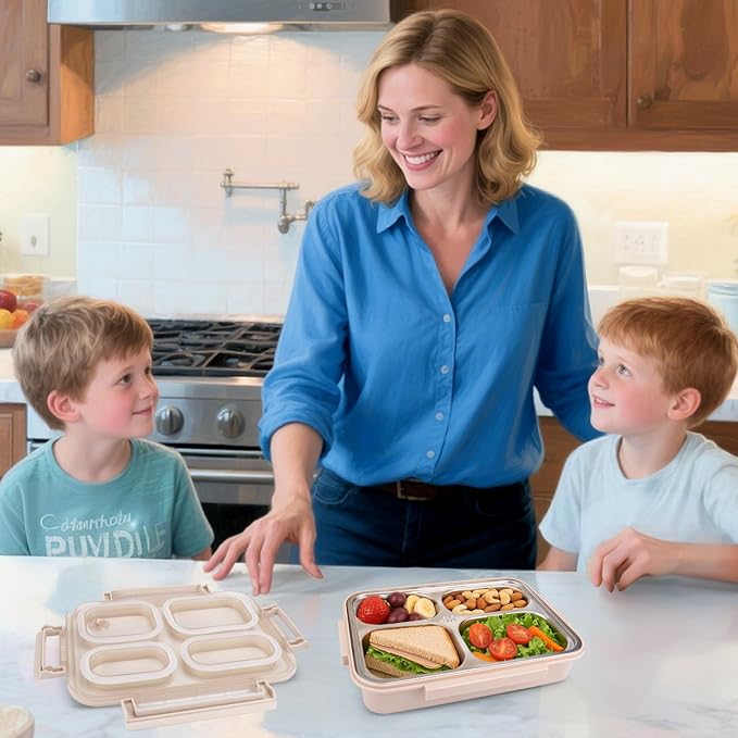Mity rain Stainless Steel Bento Box for Kids & Adults - 4 Compartments Lunch Box Kids, BPA-Free Leakproof Food Container, Durable & Dishwasher Safe for School/Office/Travel, 1000ml