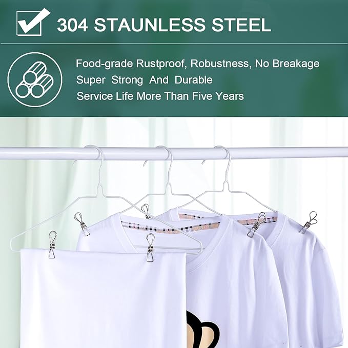 (30PCS) Stainless Steel Laundry Clothes Pins Heavy Duty Outdoor, Clothespins for Hanging, Metal Clips, Metal Clothes pins, Snack Bag Chip Clips for Food Packages, Close pins