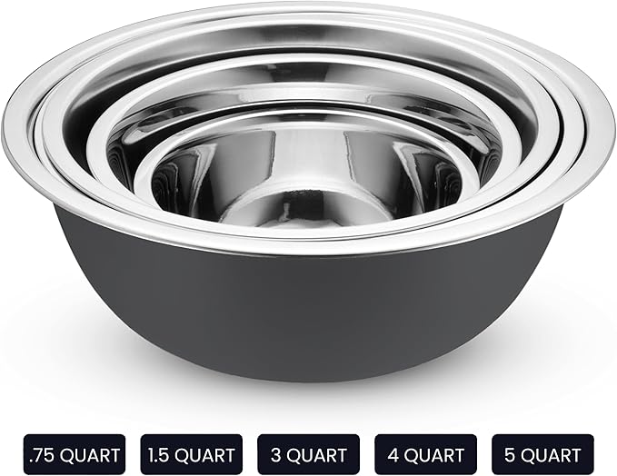 WHYSKO Stainless Steel Mixing Bowl Set, 10 Piece Stainless Steel Mixing Bowls with Lids Set for Food Prep Storage and Serving, Dishwasher Safe Microwave Safe for Kitchen Baking Cooking, Grey