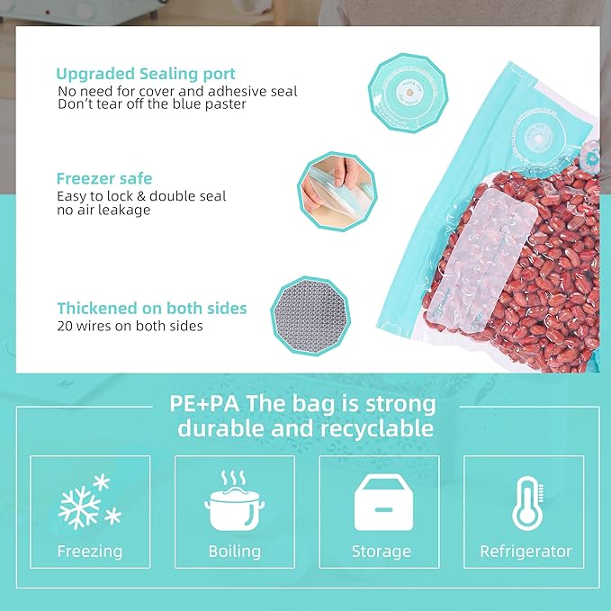 Sous Vide Bags & Electric Mini Vacuum Sealer Machine Kit, 1pc*Portable Vacuum Pump with 15 Pcs (S M L each size 5pcs) Reusable Vacuum Sealer Bags, 4 Sealing Clip for Food Storage Sous Vide Cooking