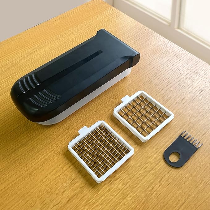 LHS Multifunctional Food Chopper - Onion, Vegetable Slicer Dicer Cutter, Potato Cutter - Veggie Chopper with Container (4 in 1, Black)