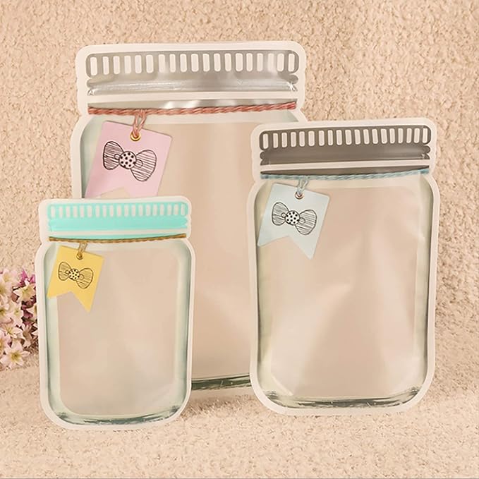 Enkrio 45Pcs Mason Jar Zipper Bags Resuable Snack Bags Portable Food Storage Snack Zipper Bags for Kitchen Travel Camping Picnic Organizer (15S 15M 15L)