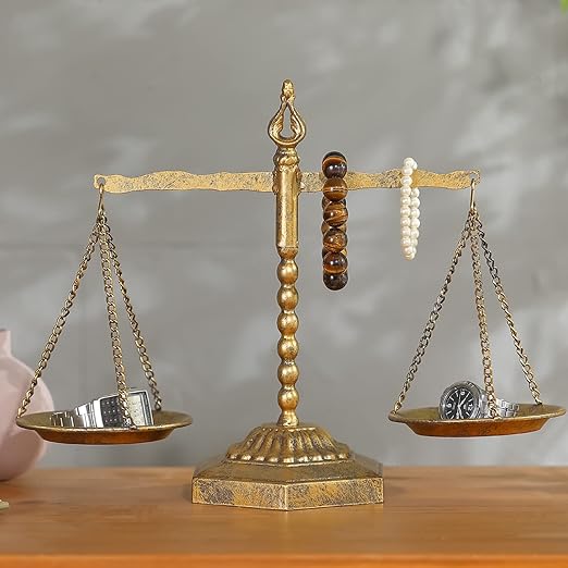 Farmhouse Table Libra Scale Decor, Metal Centerpiece Balance for Justice Home Decorative with Vintage Style Gold