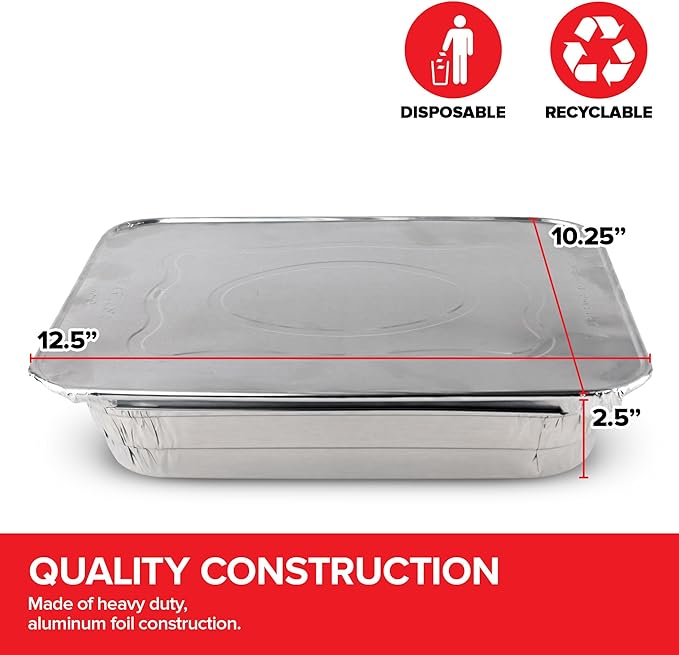 (Set of 30) 9 x 13 Disposable Aluminum Pans with Lids - (30) Heavy Duty Foil Pans with Lids 9x13 (30) Foil Pan Covers, Food Catering Containers for Baking, Cooking, Heating, Storage, Holiday Meal Prep