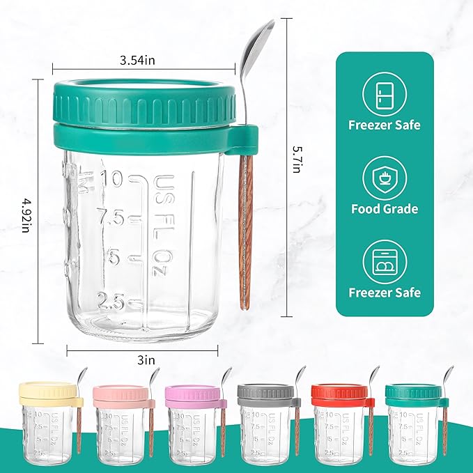 6 Pack Overnight Oats Containers with Lids and Spoons-18 Oz Overnight Oats Jars Mason Jars for Chia Pudding Cereal Fruit Vegetable Milk Salad Yogurt Meal Prep
