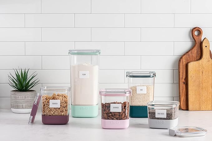 Ello Airtight Food Storage Plastic Canisters with Non-Slip Base Locking Lids and Labels for Kitchen and Pantry Organization Perfect for Sugar, Cereal, Pasta | Set of 5 Mixed Set | Garden Goals