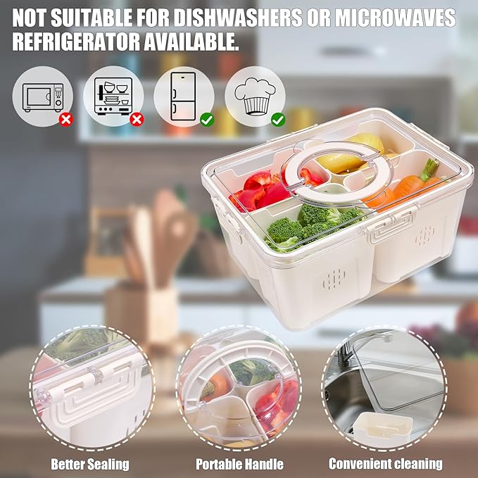 Divided Serving Tray with Lid and Handle, Portable Snack Containers Snackle Box Snack Tray with Lid, Veggie Tray Charcuterie Boxes Fruit Tray Candy Organizer (4 Compartments)