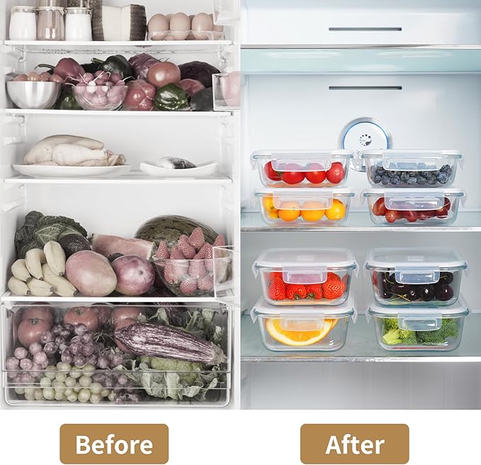 10 Pack Glass Food Storage Containers with Lids, Glass Meal Prep Containers Set with Leak Proof Lids, Airtight Lunch Container, Dishwasher Safe,Freezer Safe Food Storage Containers and 10 Lids