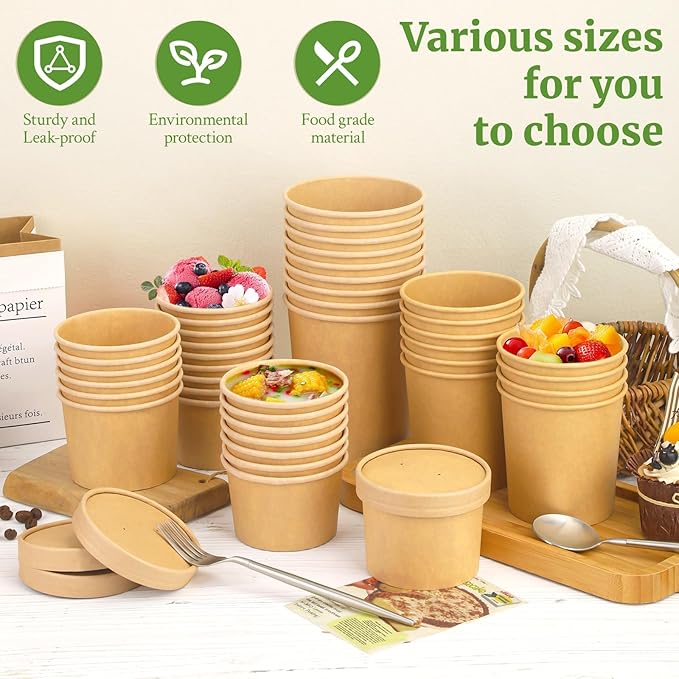16 Oz Compostable Paper Bowls 25 Pack Biodegradable Disposable Heavy Duty To Go Bowls for Cold & Hot Food