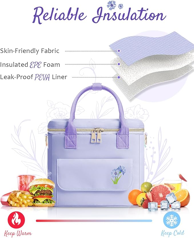 Small Insulated Lunch Bag Box Women - Leakproof Water-Repellent Lightweight Cooler with Removable Strap for Work Picnic - Teacher Mothers Day Christmas Birthday Gifts