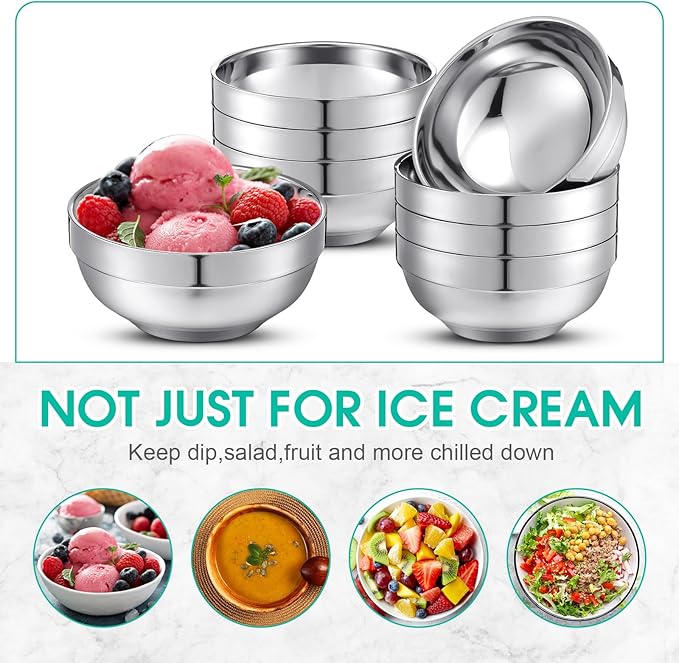 4 Pack 24 Oz stainless Steel Bowls Double Walled Insulated Soup Ice Cream Metal Mixing Nesting Bowls for Serving Soup Rice Cereal