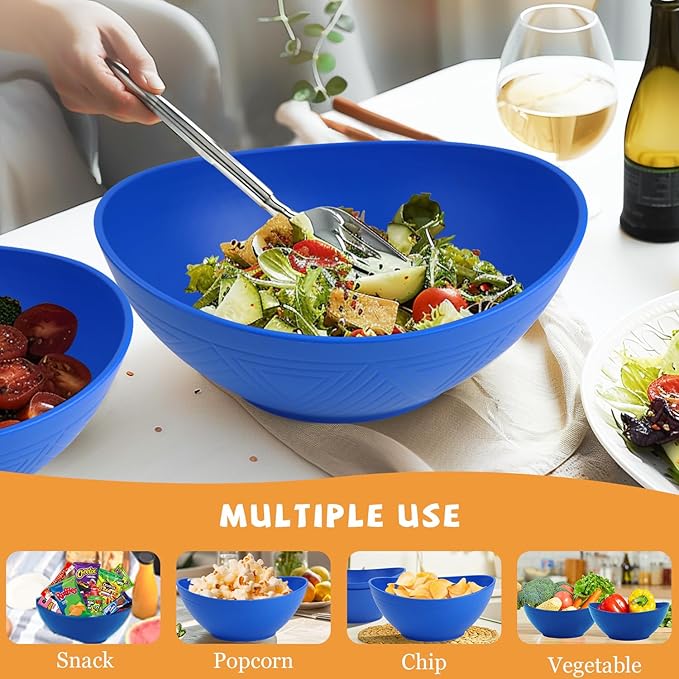 Homienly Salad Bowls 60 OZ Large Serving Bowls Wheat Straw Bowls Set of 2 Unbrekable Bowls for Kitchen, Serving, Camping, Fruit, Ramen Microwave and Dishwasher Safe - Blue