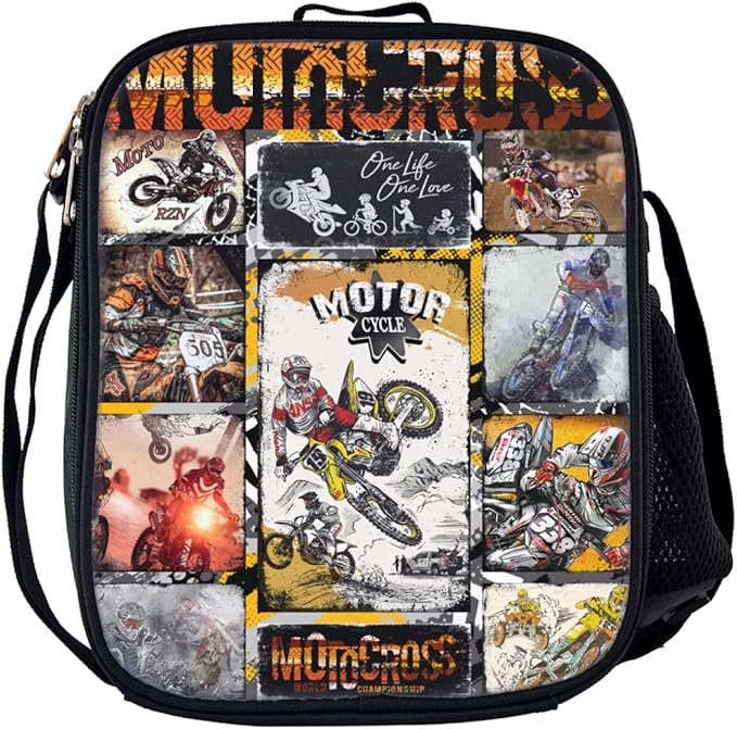 Motorcycle Backpacks - Dirt Bike Backpack Bundle 3 Pieces for Teens, Boys and Girls Motocross For Kids Includes Bookbags Insulated Lunch Bag and Pencil Case Perfect for School and Everyday Use