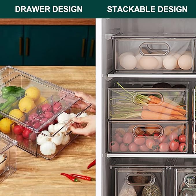 LALASTAR Refrigerator Organizer Bin with Pull-out Drawer, Large Fridge Organizer and Storage Clear, Stackable Pantry Organizer with Handle, BPA Free, 1 Pack, 6.34QT
